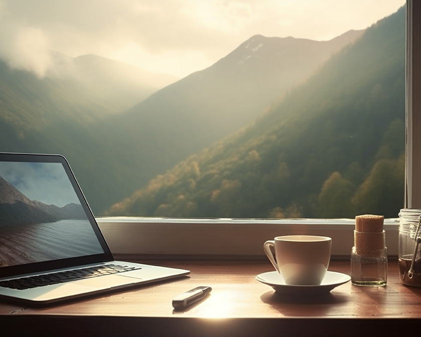 Laptop with mountains